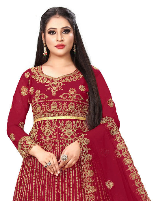 Maroon-Embroidered-Anarkali-Suit-with-Dupatta-Festive-Elegance SHREENATHJI WORLD