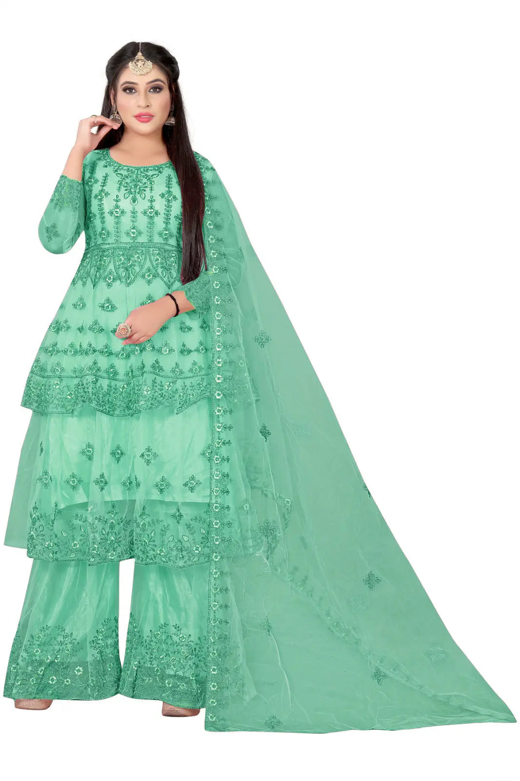 Embroidered Kurta, Plazo & Dupatta Set SHREENATHJI WORLD