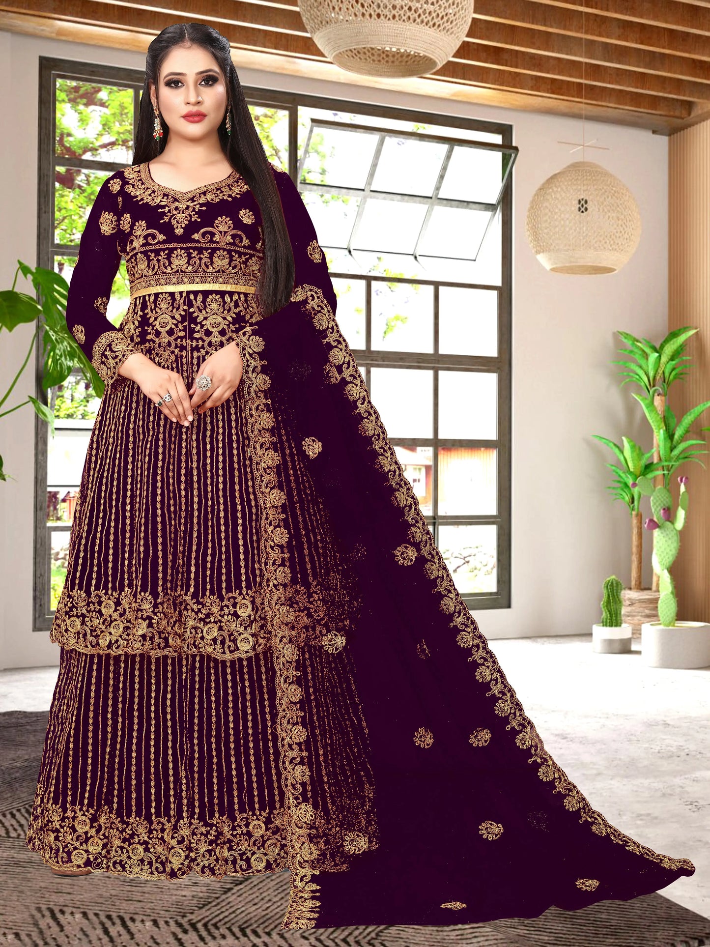 Embroidered Kurta, Sharara & Dupatta Set SHREENATHJI WORLD