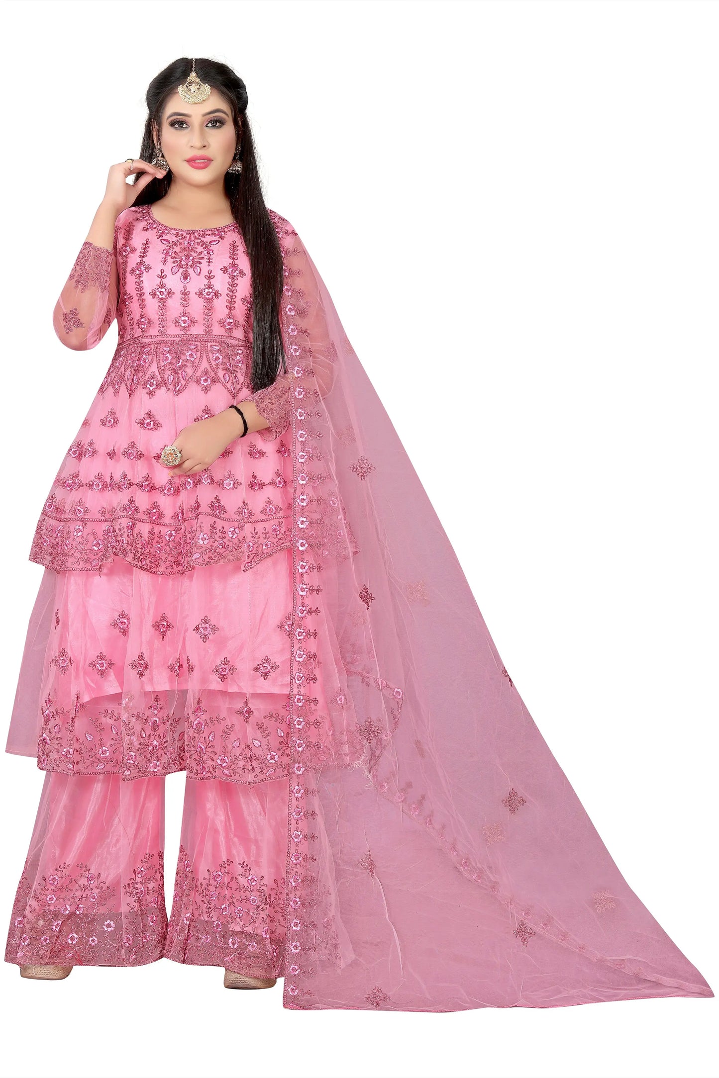 Embroidered Kurta, Plazo & Dupatta Set SHREENATHJI WORLD