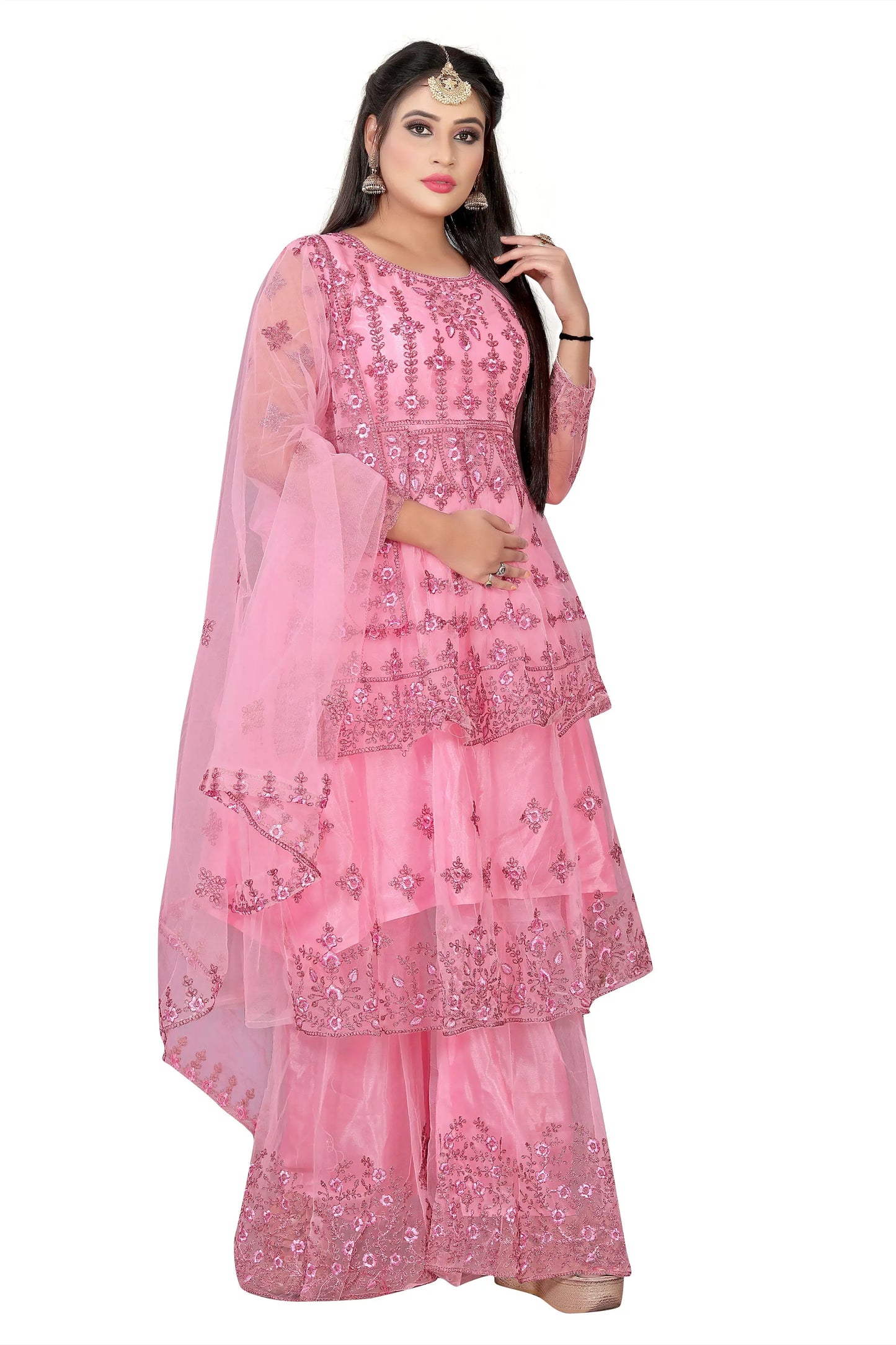 Embroidered Kurta, Plazo & Dupatta Set SHREENATHJI WORLD