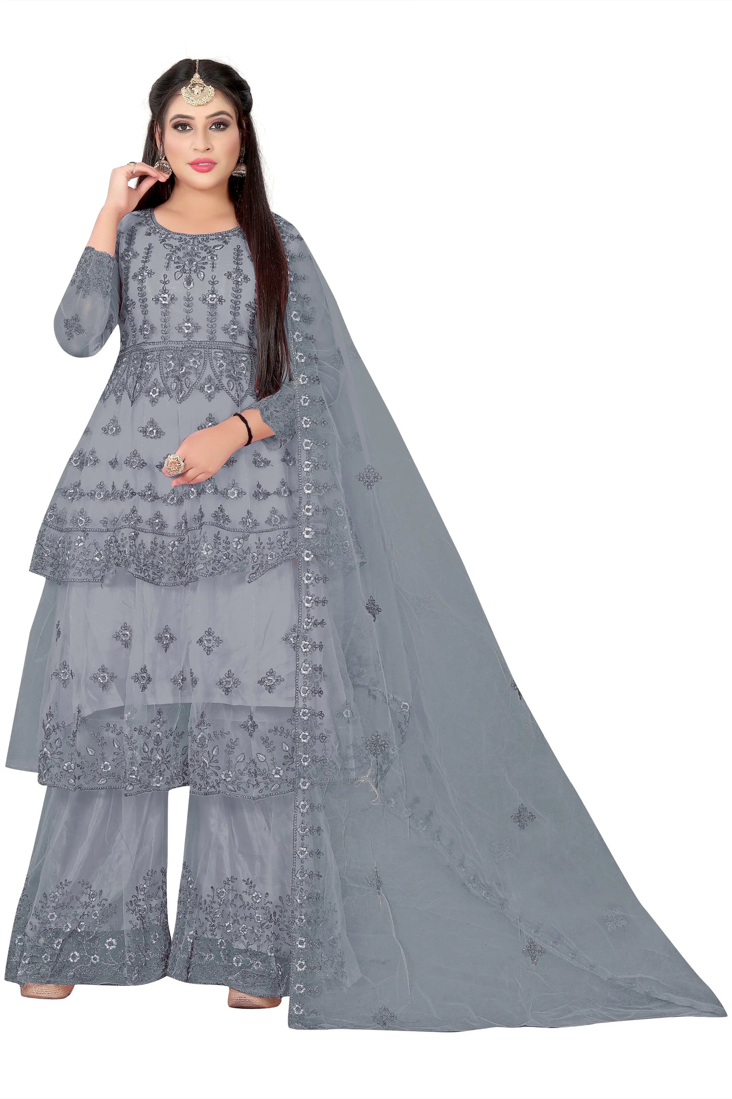 Embroidered Kurta, Plazo & Dupatta Set SHREENATHJI WORLD