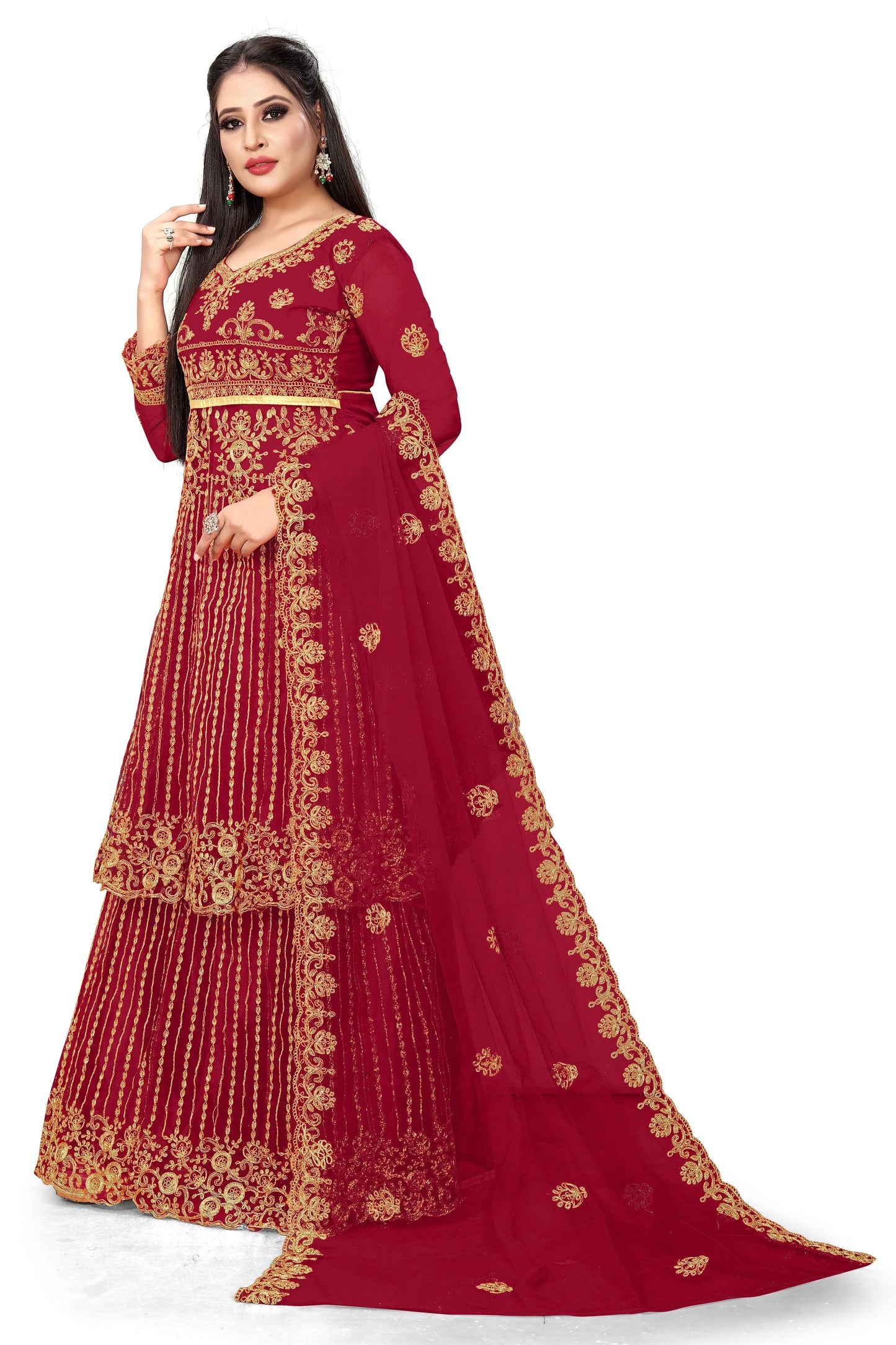 Embroidered Kurta, Sharara & Dupatta Set SHREENATHJI WORLD