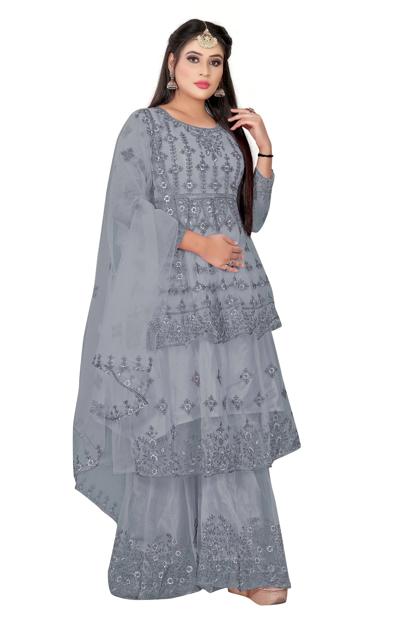 Embroidered Kurta, Plazo & Dupatta Set SHREENATHJI WORLD