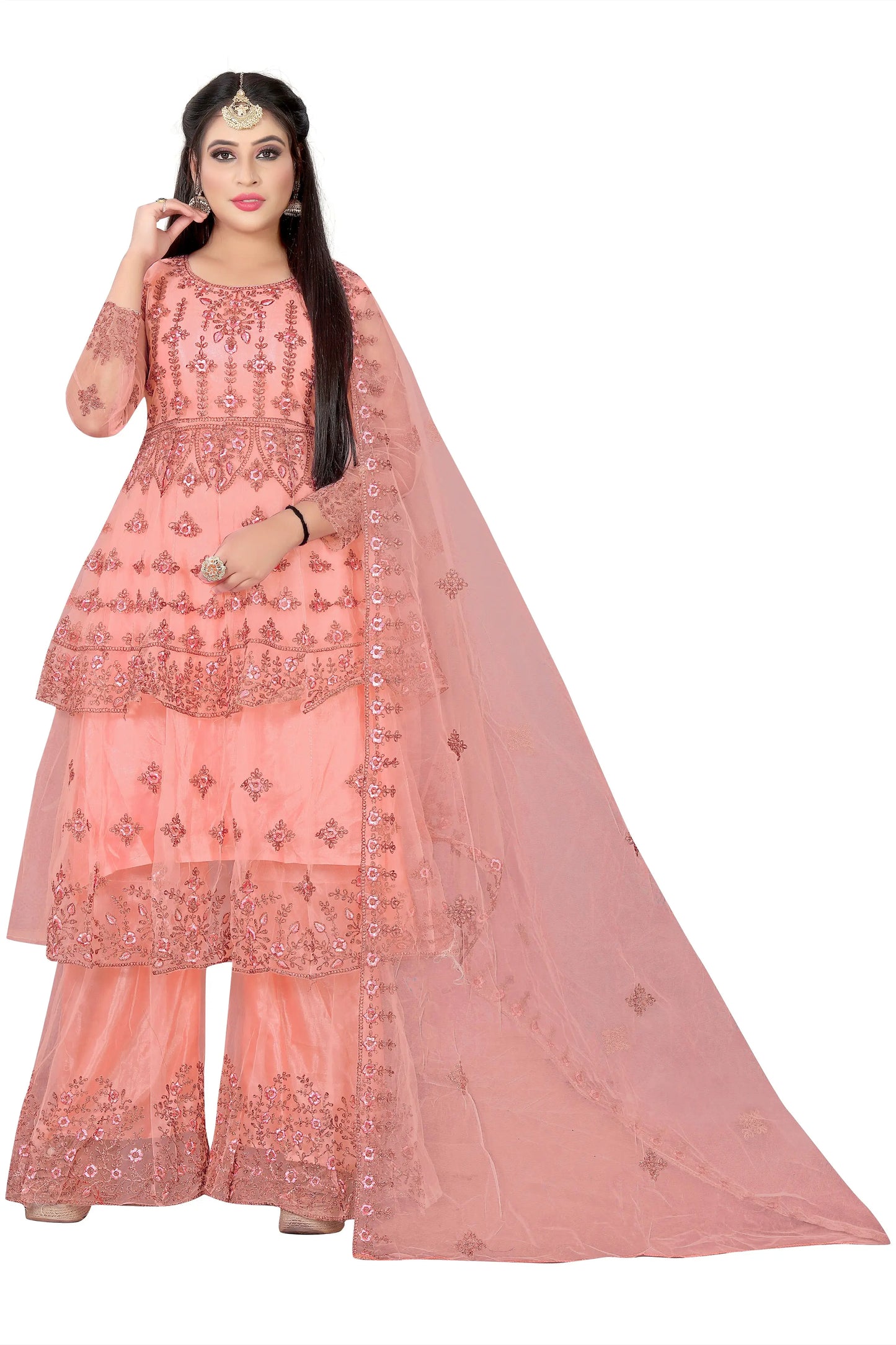 Embroidered Kurta, Plazo & Dupatta Set SHREENATHJI WORLD