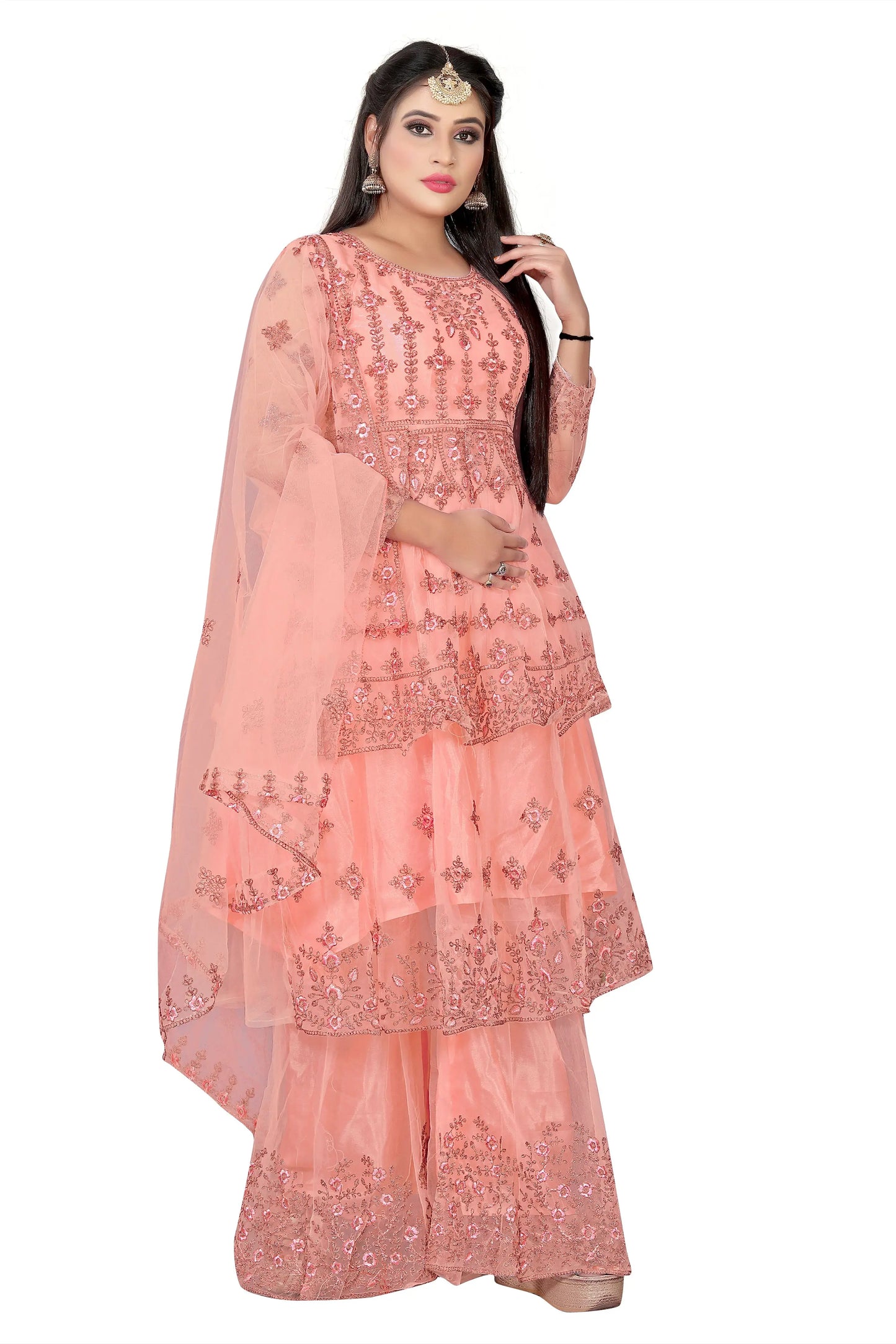 Embroidered Kurta, Plazo & Dupatta Set SHREENATHJI WORLD