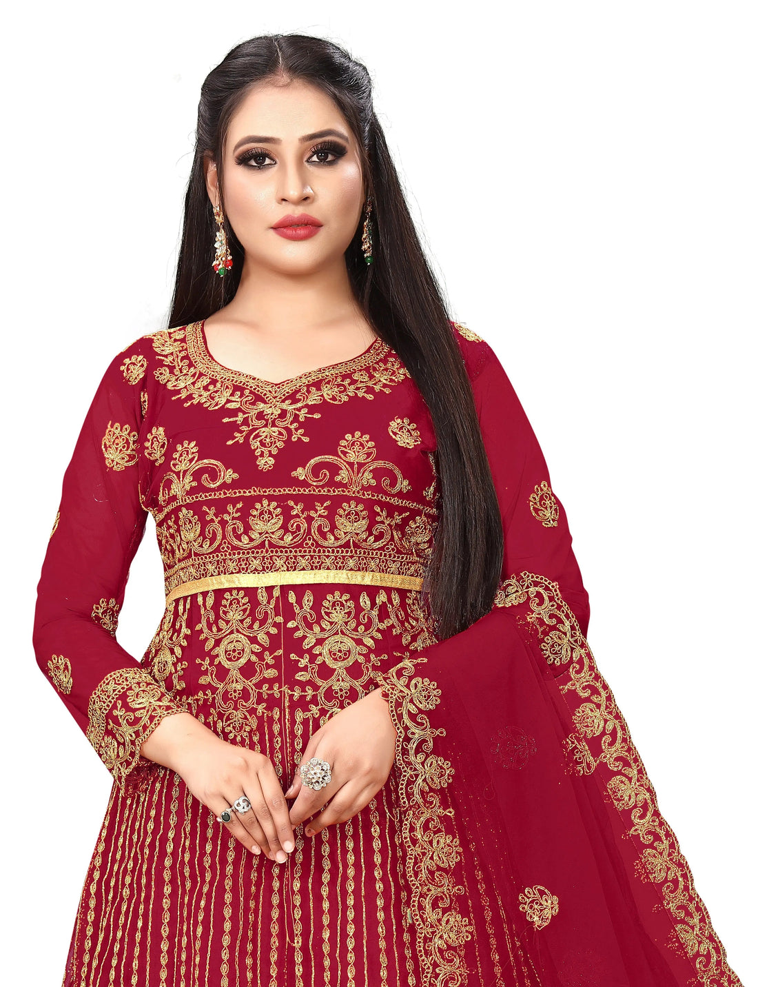 Maroon-Embroidered-Anarkali-Suit-with-Dupatta-Festive-Elegance SHREENATHJI WORLD
