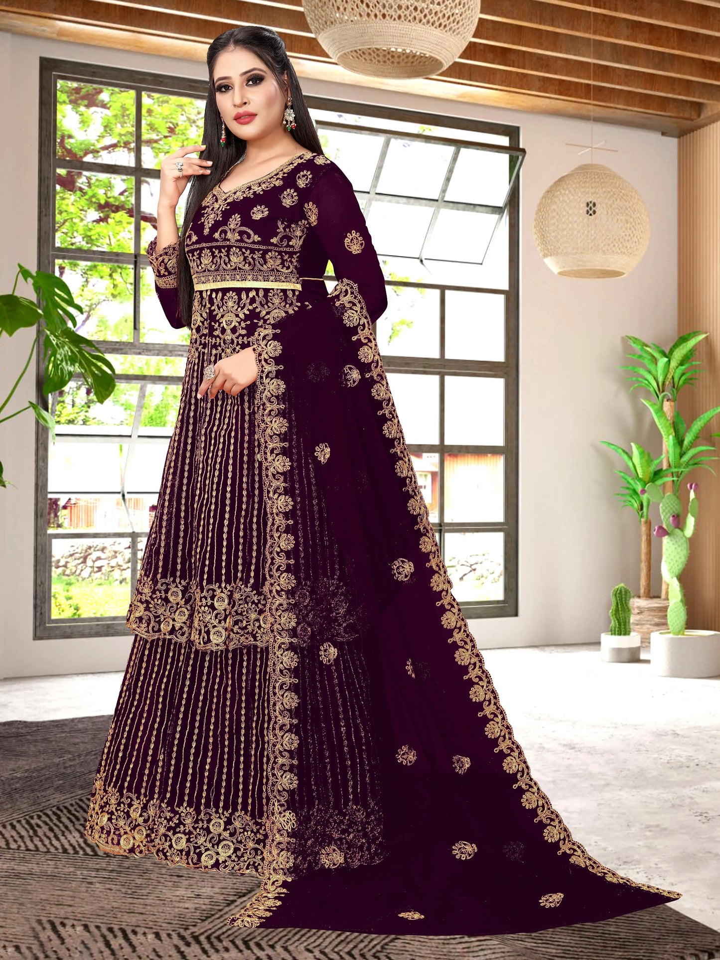 Embroidered Kurta, Sharara & Dupatta Set SHREENATHJI WORLD