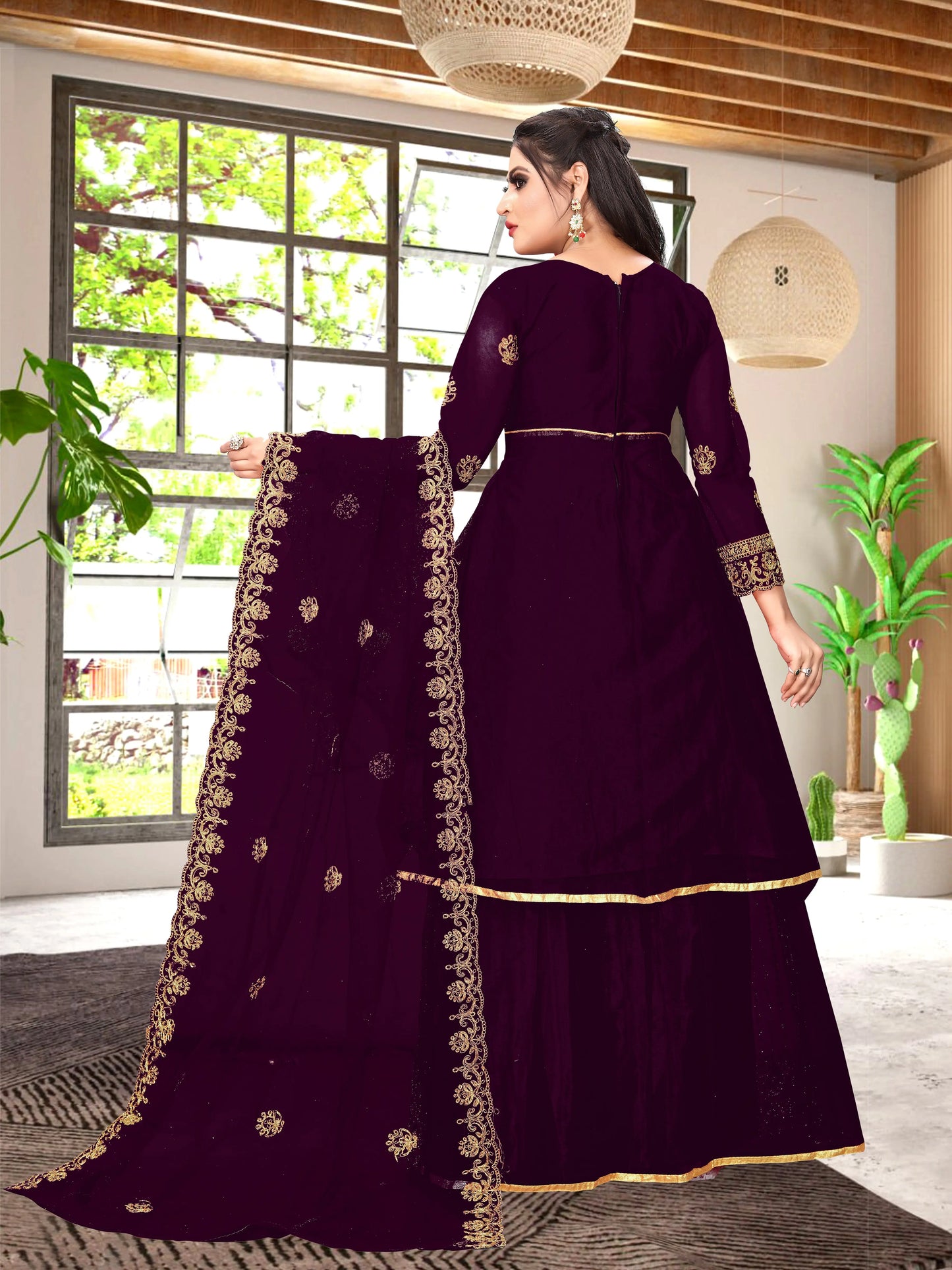 Embroidered Kurta, Sharara & Dupatta Set SHREENATHJI WORLD