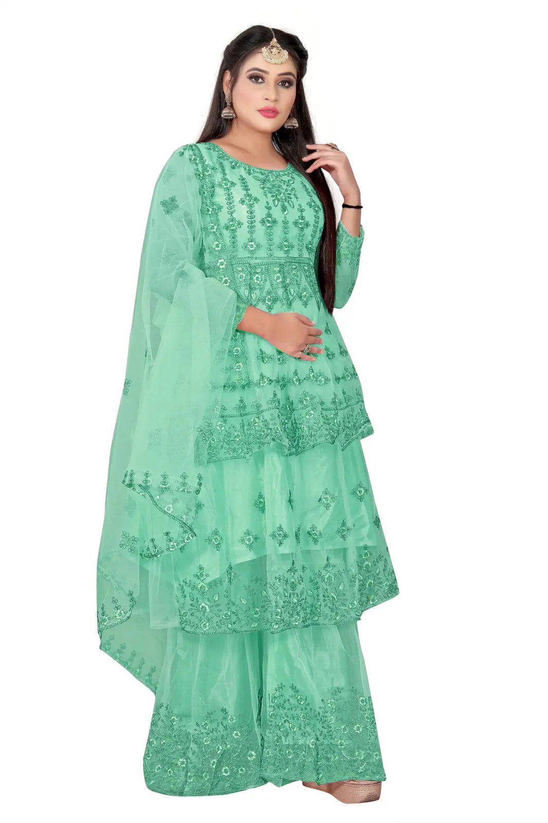 Embroidered Kurta, Plazo & Dupatta Set SHREENATHJI WORLD